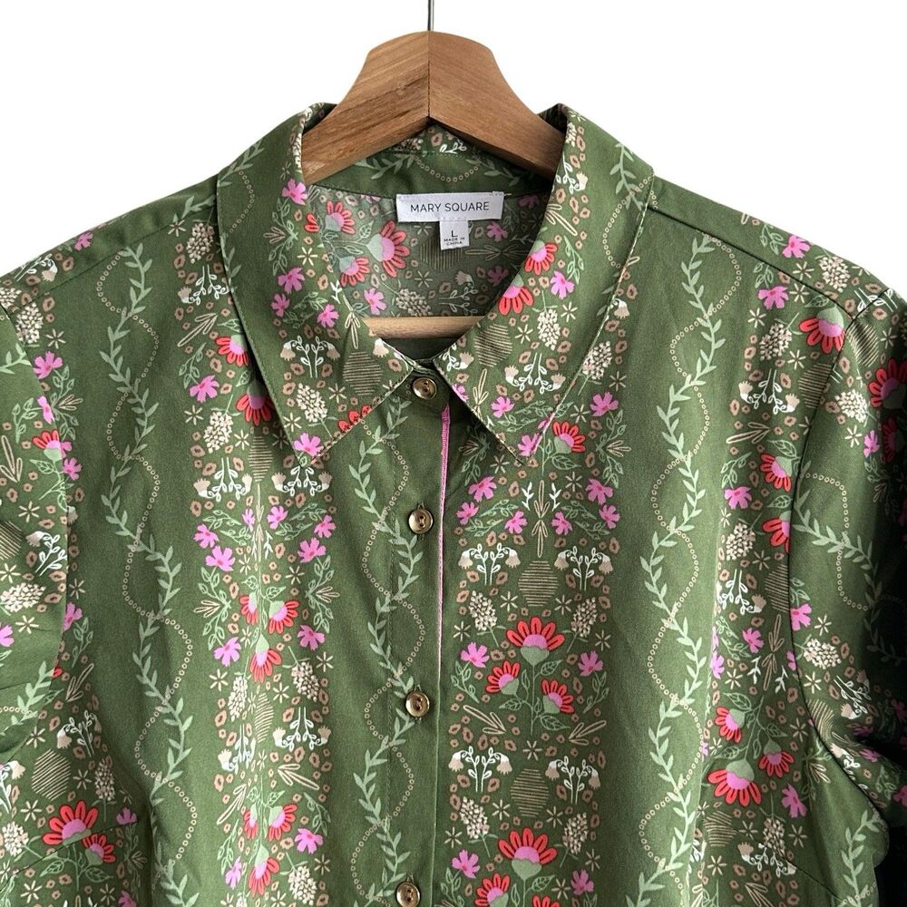 Mary Square Fiona Dress Sz L Button Down Shirt Dress Ruffle Floral - Picture 6 of 13